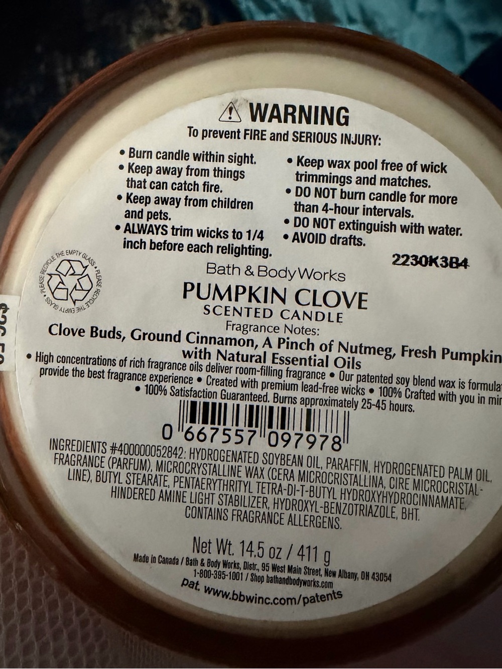 NWOT Bath & Body Works Pumpkin Clove Candle - Coral $25 for 3/$10 for 1 - Picture 3 of 3